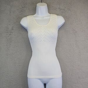 Vintage F&F Tank Top Womens M White‎ Fitted Eyelets Ribbed Y2K Classic Retro